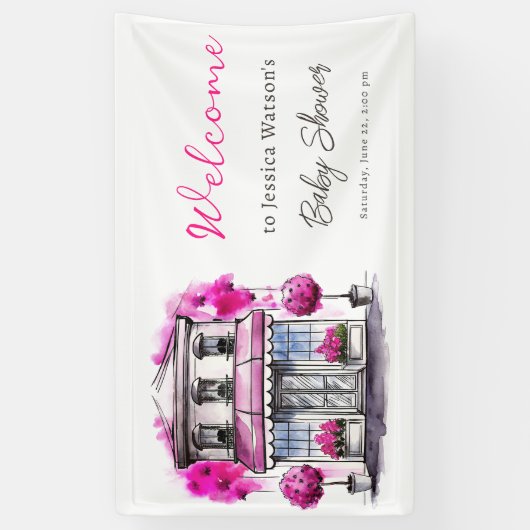 Bonjour Bebe Paris Französisch Pink Black Baby Dus Banner (Vertikal)