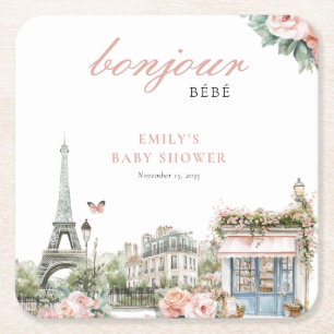 Bonjour Bébé Paris French Baby Shower Rechteckiger Pappuntersetzer