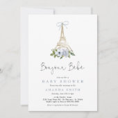 Bonjour Bebe Paris French Blue Eiffel Baby Dusche Einladung (Vorderseite)