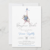 Bonjour Bebe Paris French Blue Stripe Baby Dusche Einladung (Vorderseite)