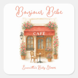 Bonjour Bebe Paris French Café Baby Shower Quadratischer Aufkleber