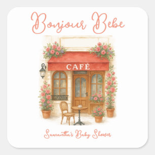 Bonjour Bebe Paris French Café Baby Shower Quadratischer Aufkleber