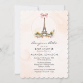 Bonjour Bebe Paris French Floral Bow Baby Dusche Einladung (Vorderseite)