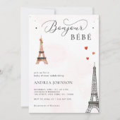 Bonjour Bébé Paris Gender Neutral Pink Baby Dusche Einladung (Vorderseite)