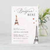 Bonjour Bébé Paris Gender Neutral Pink Baby Dusche Einladung (Stehend Vorderseite)