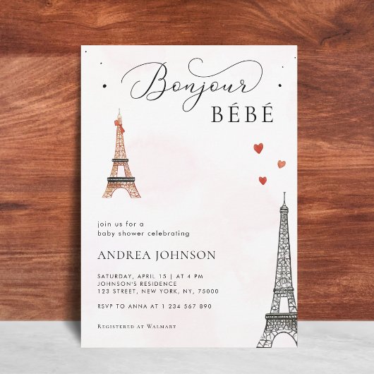 Bonjour Bébé Paris Gender Neutral Pink Baby Dusche Einladung
