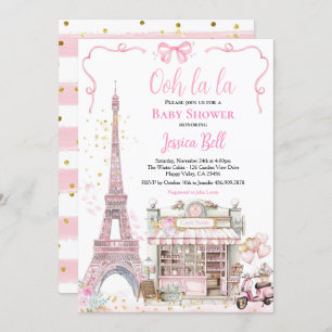 Bonjour Bebe Paris Girl Baby Dusche Pink Eiffel Einladung