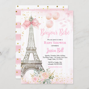 Bonjour Bebe Paris Girl Baby Dusche Pink Eiffel Einladung
