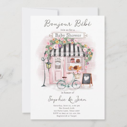 Bonjour Bebe Paris Pariser Babydusche Inv Einladung (Vorderseite)