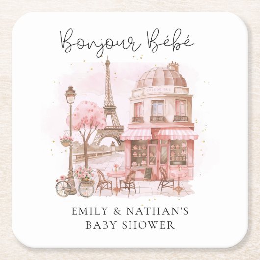 Bonjour Bebe Paris Patisserie Babydusche Rechteckiger Pappuntersetzer (Vorderseite)