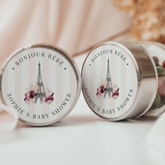 Bonjour Bébé Paris Theme Babydusche Runder Aufkleber