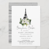 Bonjour Bebe Paris White Floral Baby Dusche Einladung (Vorne/Hinten)