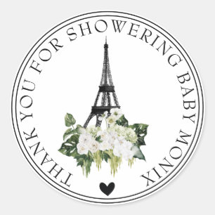 Bonjour Bebe Paris White Floral Baby Dusche Runder Aufkleber