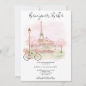 Bonjour Bebe Pariser Café rosa Eiffelturm Mädchen Einladung (Vorderseite)