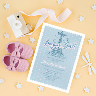 Bonjour Bébé Pariser Denim Blaues Jeans-Baby-Showe Einladung