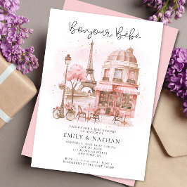 Bonjour Bébé Parisian Café Pink Babydusche Einladung