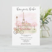 Bonjour Bebe Parisian café pink eiffel tower girls Einladung (Stehend Vorderseite)