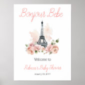 Bonjour Bebe Parisian Floral Baby Dusche Empfang Poster (Vorne)