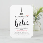 Bonjour Bebe Pink Beret Eiffel Tower Baby Dusche Einladung (Stehend Vorderseite)