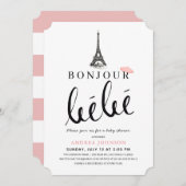 Bonjour Bebe Pink Beret Eiffel Tower Baby Dusche Einladung (Vorne/Hinten)