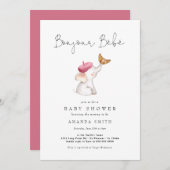 Bonjour Bebe Pink Französisch Elephant Baby Dusche Einladung (Vorne/Hinten)