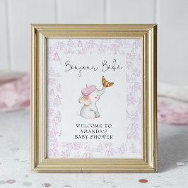 Bonjour Bebe Pink French Girl Welcome Baby Dusche Poster
