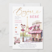 Bonjour Bebe Pink French Paris Cafe Baby Dusche Einladung (Vorderseite)
