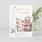 Bonjour Bebe Pink French Paris Cafe Baby Dusche Einladung (Stehend Vorderseite)