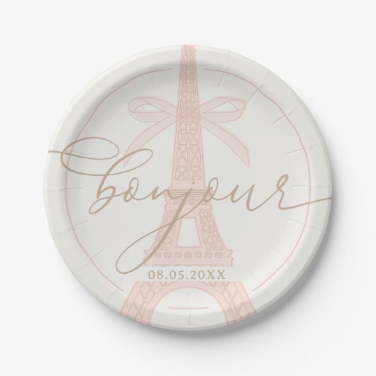 Bonjour Bébé Pink Paris Eiffel Baby Shower Pappteller (Vorderseite)