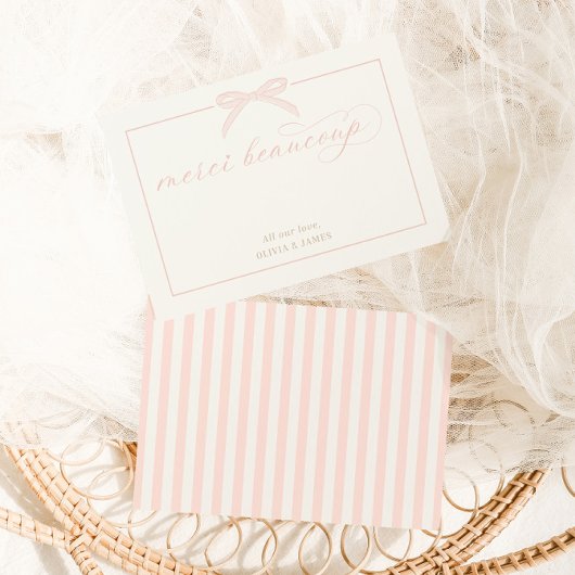 Bonjour Bébé Pink Paris Eiffel Tower Baby Shower Dankeskarte