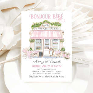 Bonjour Bebe Pink Pariser Café Baby Girl Dusche Einladung