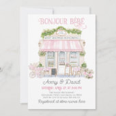 Bonjour Bebe Pink Pariser Café Baby Girl Dusche Einladung (Vorderseite)
