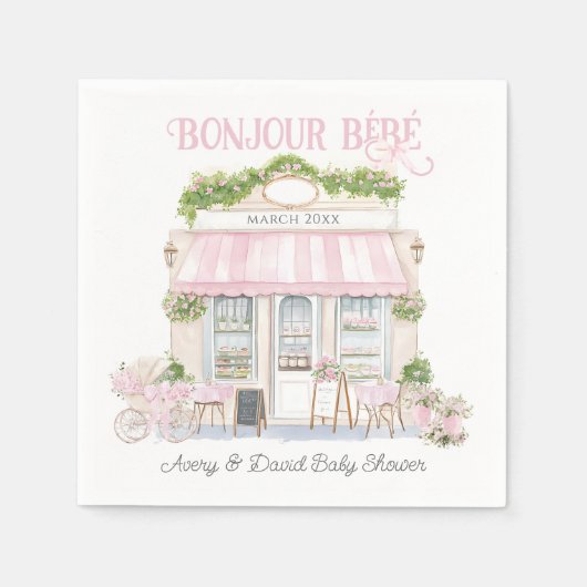 Bonjour Bebe Pink Pariser Café Baby Girl Dusche Serviette (Vorderseite)