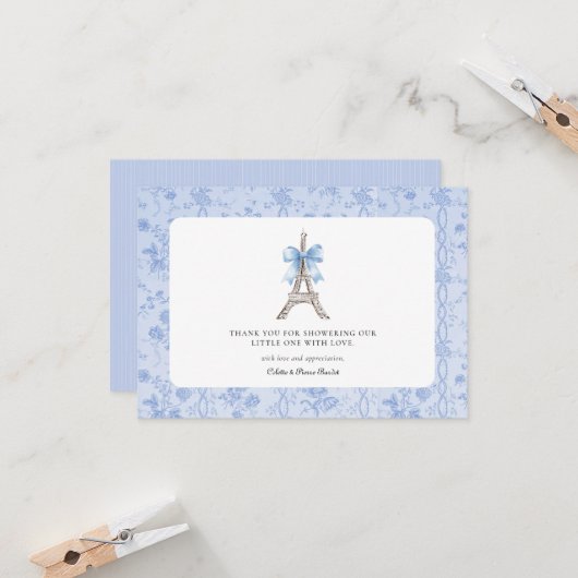 Bonjour Bebe Romantic Blue French Danke Karte (Vorderseite/Rückseite Beispiel)