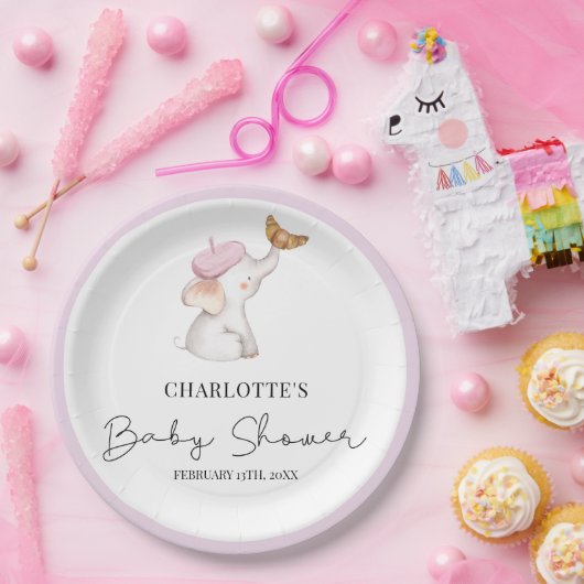Bonjour Bebe Romantic French Girl Baby Shower Pappteller (Party)