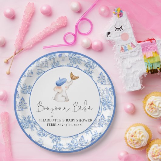 Bonjour Bebe Romantic French Girl Baby Showpap Pappteller (Party)