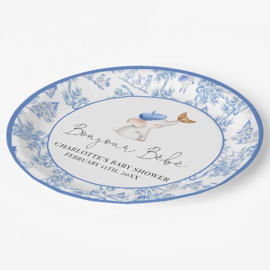 Bonjour Bebe Romantic French Girl Baby Showpap Pappteller (Schrägansicht)