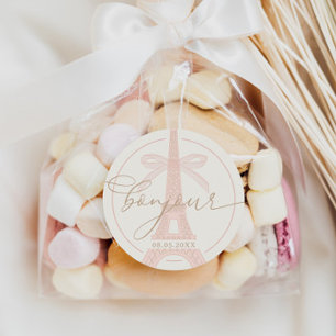 Bonjour Bébé Rosa Paris Eiffelturm Babyparty Runder Aufkleber