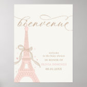 Bonjour Bébé Rosa Paris Eiffelturm Willkommensschi Poster (Vorne)