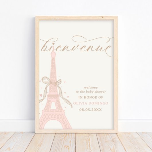 Bonjour Bébé Rosa Paris Eiffelturm Willkommensschi Poster