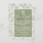 Bonjour Bebe Sage Green Toile Französisch Babydusc Dankeskarte (Vorne/Hinten)