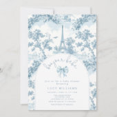 Bonjour Bebe Toile Blue Bow Französische Babydusch Einladung (Vorderseite)