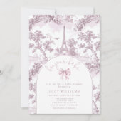 Bonjour Bebe Toile Pink Bow Französische Babydusch Einladung (Vorderseite)