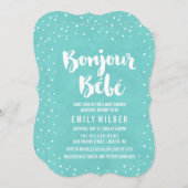 Bonjour Bebe Watercolor Babydusche Einladung (Vorne/Hinten)