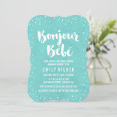 Bonjour Bebe Watercolor Babydusche Einladung (Stehend Vorderseite)