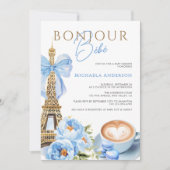 Bonjour Bébé Watercolor Coquette Bow Babydusche I Einladung (Vorderseite)