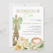 Bonjour Bébé Watercolor Coquette Bow Babydusche I Einladung (Vorderseite)