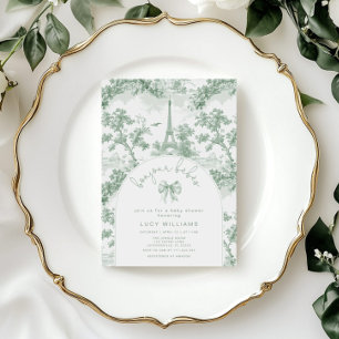 Bonjour Bebes Toile Twins Französische Green Baby Einladung