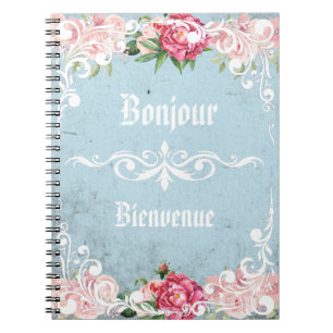 Bonjour Bienvenue Romantische Vintage Rose Notizblock