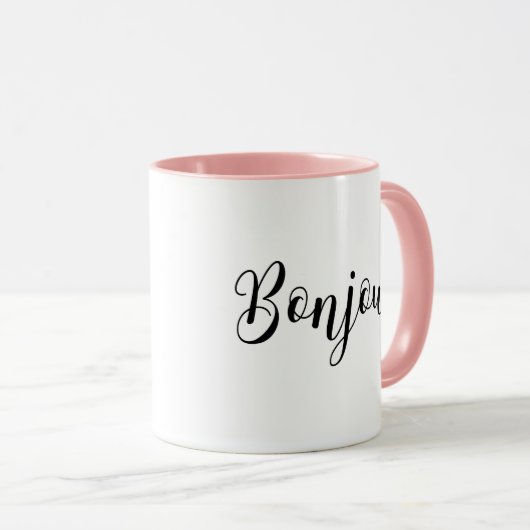 Bonjour-blackText Tasse (VorderseiteRechts)